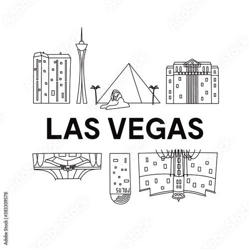 Las vegas skyline. Cute And Funny Doodle Style. Vector illustration. Original design for souvenirs