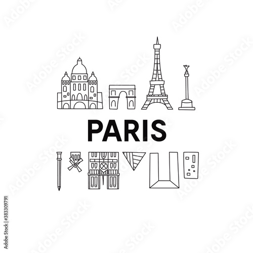 Paris skyline. Doodle Style. Vector illustration. Original design for souvenirs