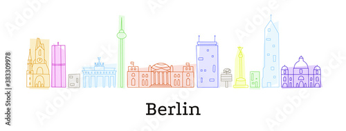 Berlin skyline with famous buildings of the city. Colorful doodle style.
