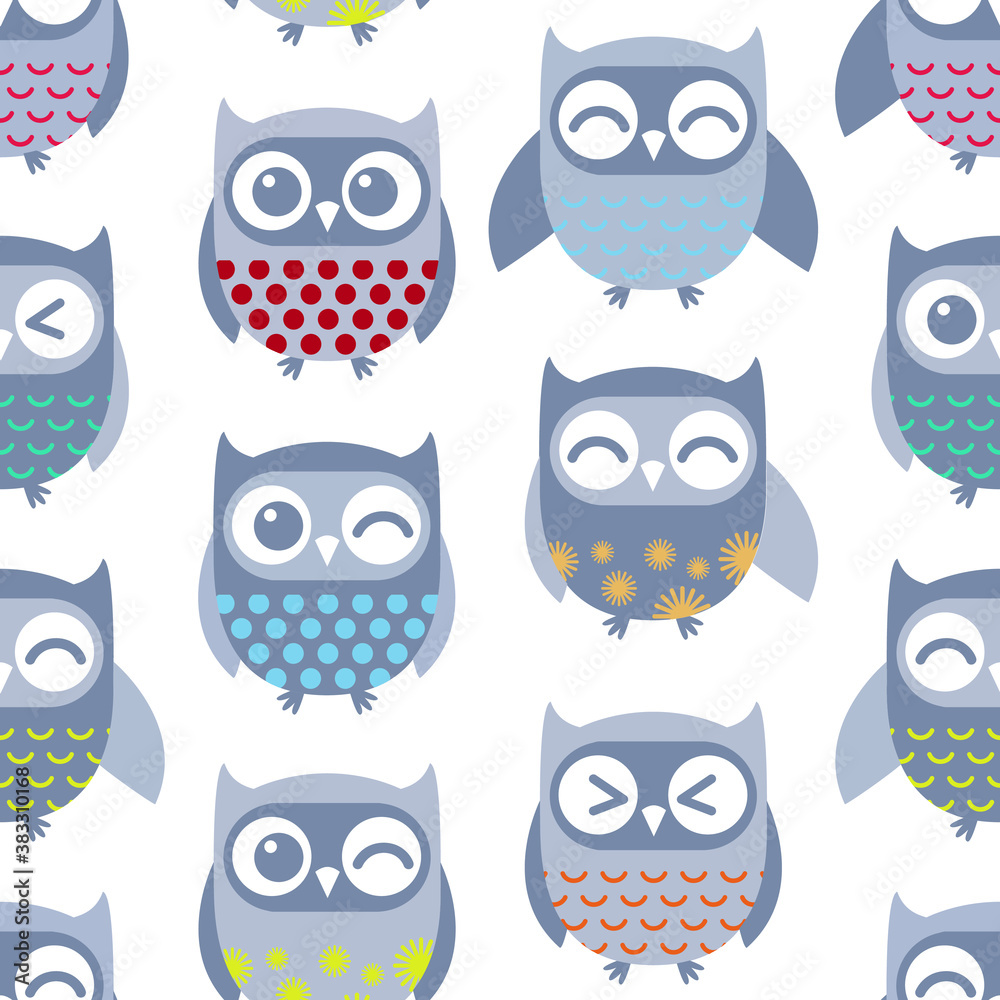 Cute owls pattern. Vector pattern seamless background. Ready for printing on textile and other seamless design.