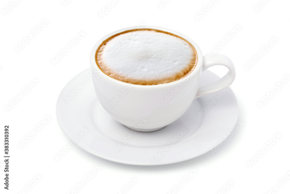 White cup of Cappuccino coffee isolated on white background with clipping path. White cup of Cappuccino coffee isolated on white background with clipping path.