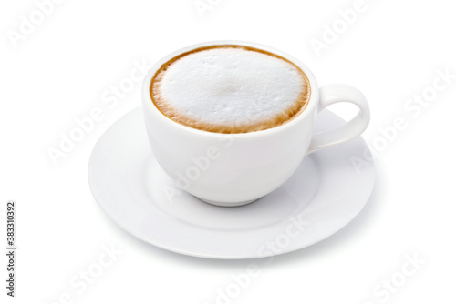 White cup of Cappuccino coffee isolated on white background with clipping path.