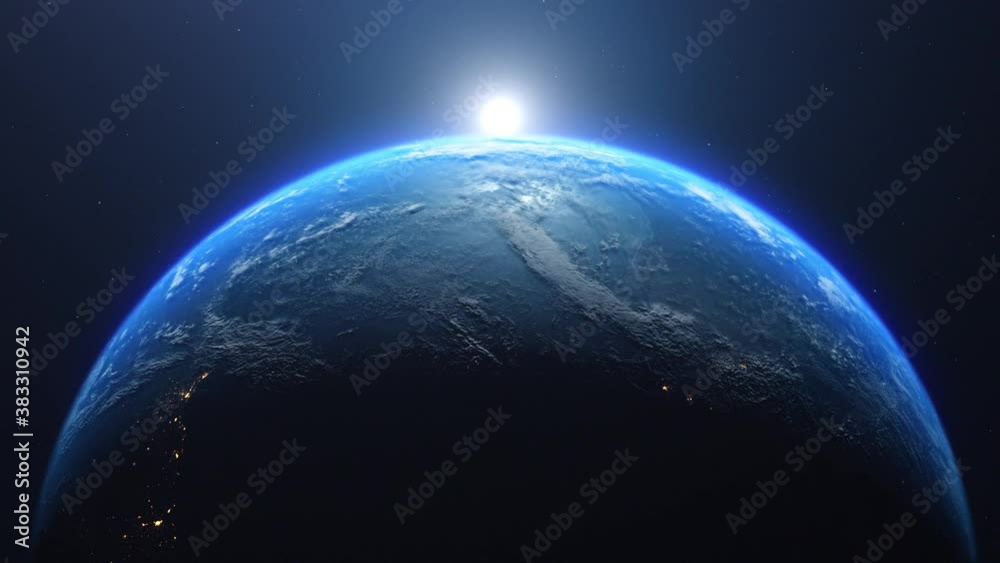 Sunrise view from space on planet earth animation