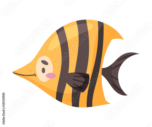 Striped Fish as Sea Animal Floating Underwater Vector Illustration