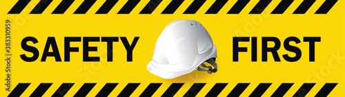 work safety, Engineer helmet on yellow background, safety equipment, construction concept, vector design