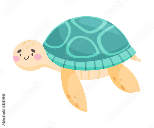 Turtle as Sea Animal Floating Underwater Vector Illustration