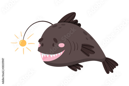 Anglerfish as Sea Animal Floating Underwater Vector Illustration