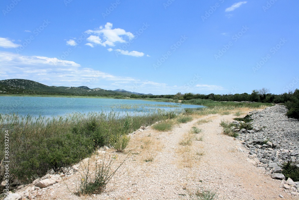 hiking and biking trail, Lake Vrana, near Zadar, Croatia