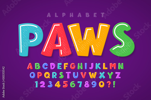 Trendy comical original alphabet design, colorful, typeface.
