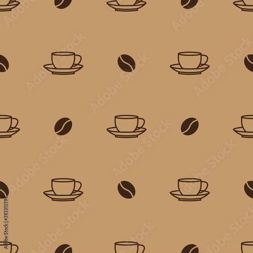 seamless pattern with natural coffee cup and coffee bean  brown color background vector