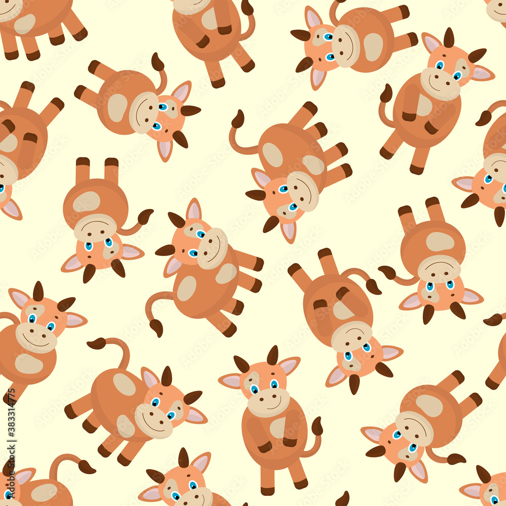 Seamless pattern with cute cows