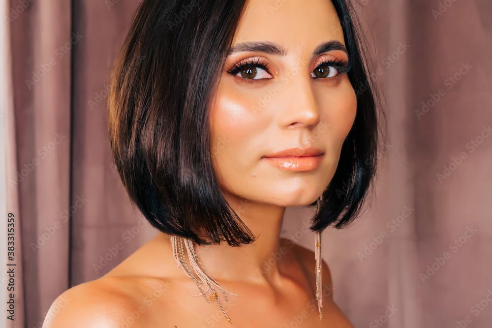Beauty woman portrat, face and shoulder. Clean skin, beige lips make-up. Beauty woman portrat, face and shoulder. Clean skin, beige lips make-up.