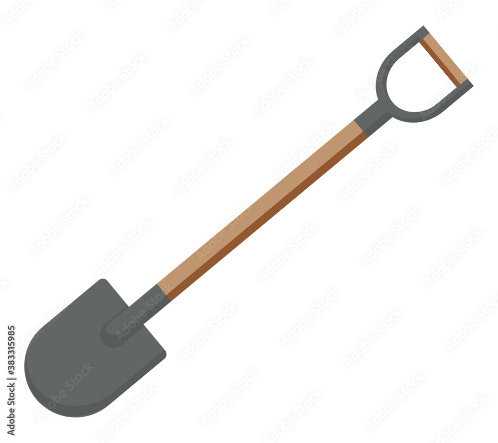 Fire shovel vector flat material design isolated on white. Tool for digging soil or bulk materials. Metal shovel with wooden handle for the fireman. Digger equipment, hand tool for pouring ground Fire shovel vector flat material design isolated on white. Tool for digging soil or bulk materials. Metal shovel with wooden handle for the fireman. Digger equipment, hand tool for pouring ground