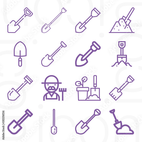 16 pack of shovel  lineal web icons set