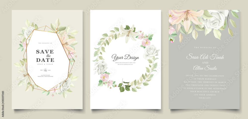 Elegant lily wedding invitation card set Elegant lily wedding invitation card set