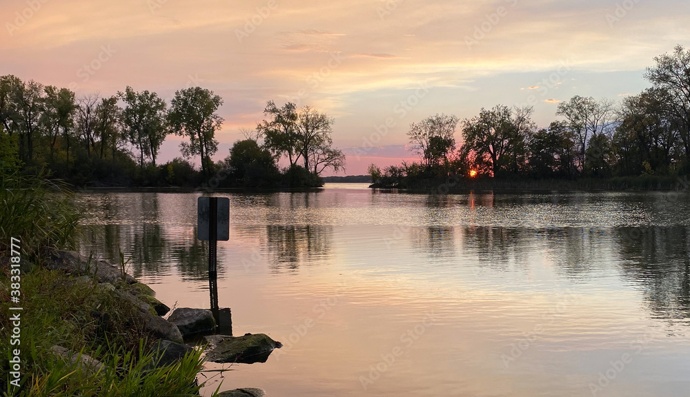 Fototapeta premium sunset over lake lagoon