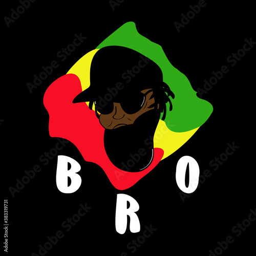 Rastaman brother hipster rastafarian Jamaica flag friend Head face beard glasses logo icon sign Reggae ghetto cartoon street style design Fashion print clothes greeting invitation card banner poster