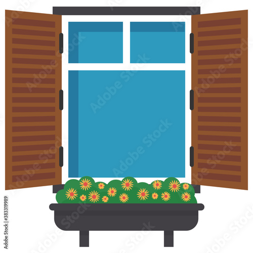 
A window shutter depicting exterior of the home 
