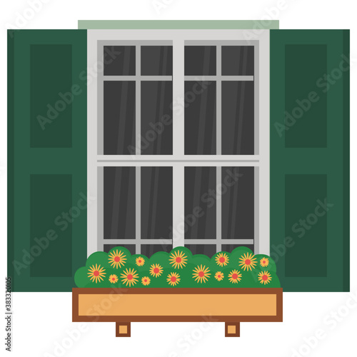 
A window shutter depicting exterior of the home 
