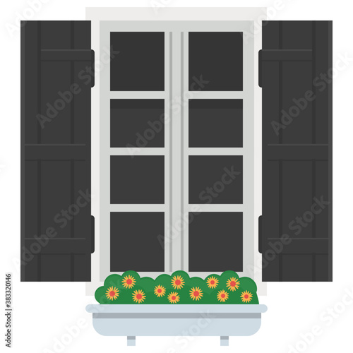 
A window shutter depicting exterior of the home 
