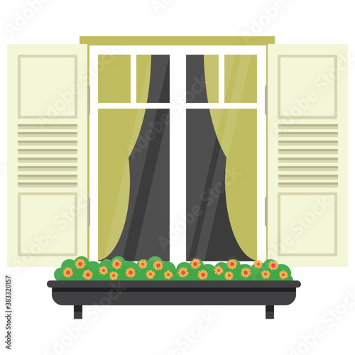 
A window shutter depicting exterior of the home 
