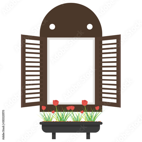 
A window shutter depicting exterior of the home 
