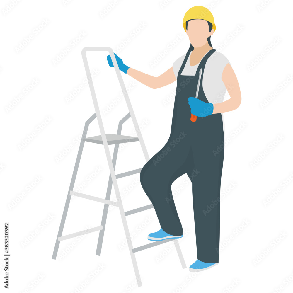 A person with wrench and ladder denoting repairing man
A person with wrench and ladder denoting repairing man