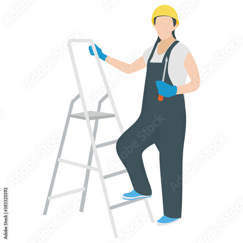 
A person with wrench and ladder denoting repairing man 
