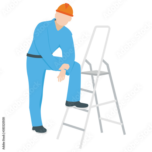 
A person with wrench and ladder denoting repairing man 
