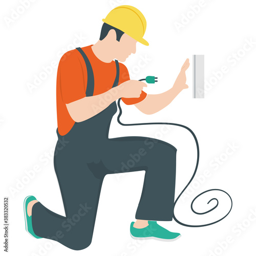 
Flat icon of a  service technician, electrical maintenance 
