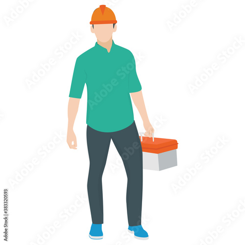 
Person with a toolbox for electricity repairing, electrician
