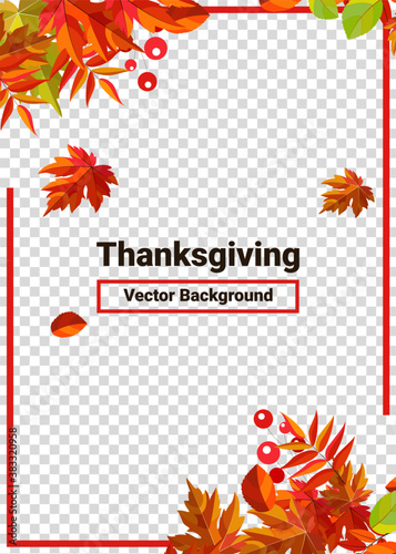 Autumn leaves border frame with space text on transparent background. Can be used for thanksgiving, harvest holiday, decoration and design.