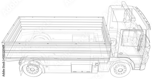 Flatbed truck illustration vector. Wire-frame line isolated. Vector rendering of 3d.