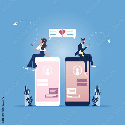 Mobile Online Dating Service Application Concept, Man and woman are dating with mobile couple matching app, Social Relationship Communication