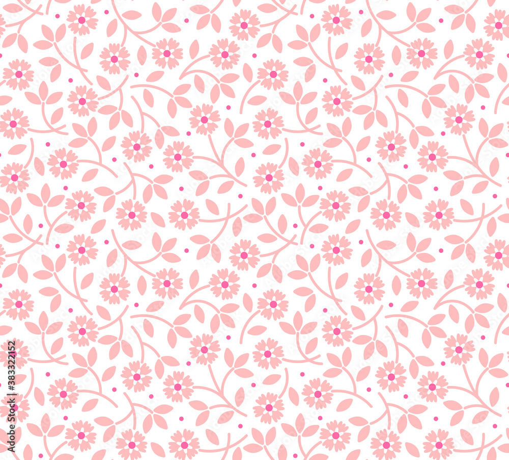 Cute floral pattern in the small flowers. Seamless vector texture. Elegant template for fashion prints. Printing with small pink flowers. White background.