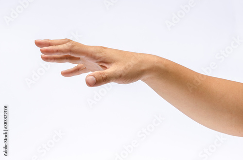 Close up of hand with show palm down. Isolated on white background. © tkroot