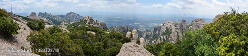 Panoramic view over Montserrat, a multi-peaked mountain range near Barcelona, in Catalonia, Spain.
