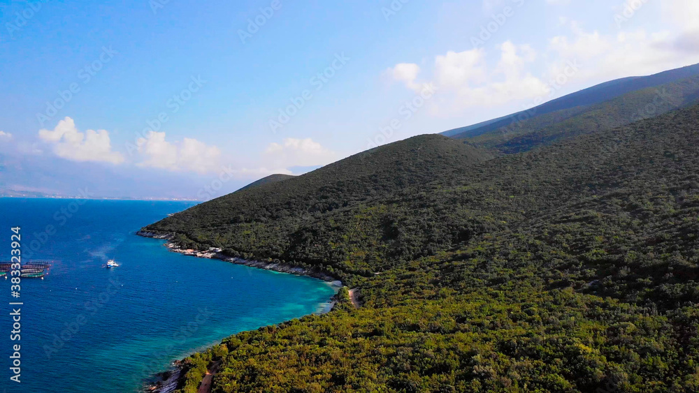 Aerial Drone View Flight over tree forest in Mountain and sea 4k Aerial Drone View Flight over tree forest in Mountain and sea 4k