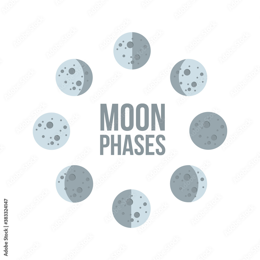 Moon phases icon in flat style isolated on white background. Astronomy icon. Vector stock Moon phases icon in flat style isolated on white background. Astronomy icon. Vector stock