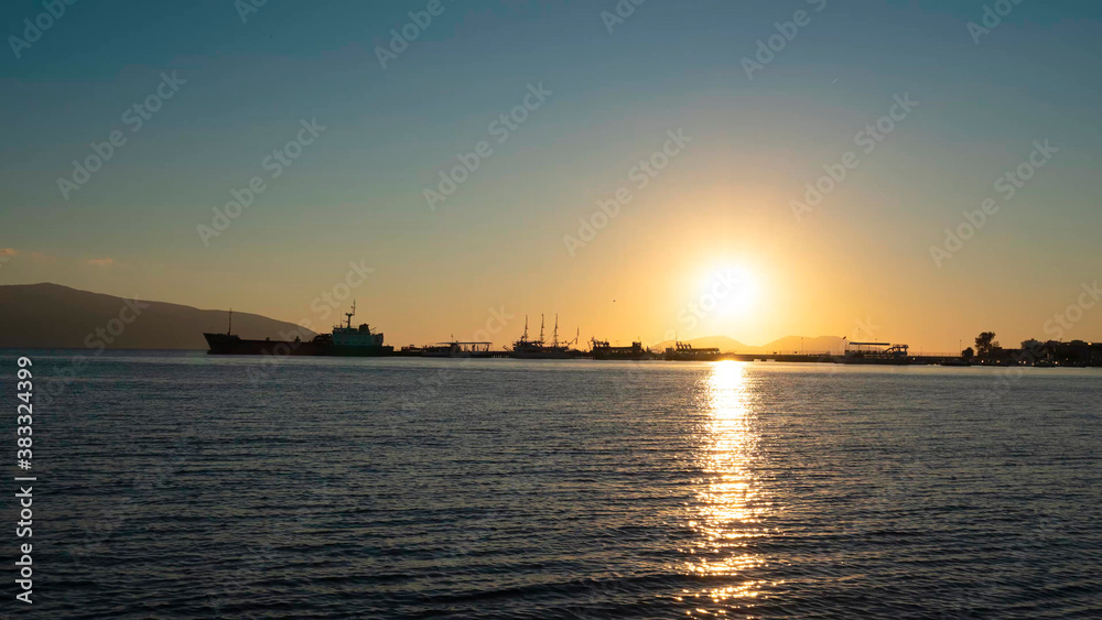 Scenic sunset over Ioninan sea in Vlore Albania time lapse Scenic sunset over Ioninan sea in Vlore Albania time lapse