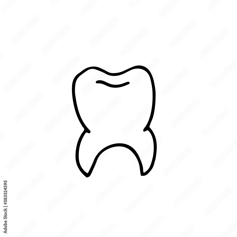 Root tooth. Vector hand drawn doodle illustration. Black and white illustration. Root tooth. Vector hand drawn doodle illustration. Black and white illustration.