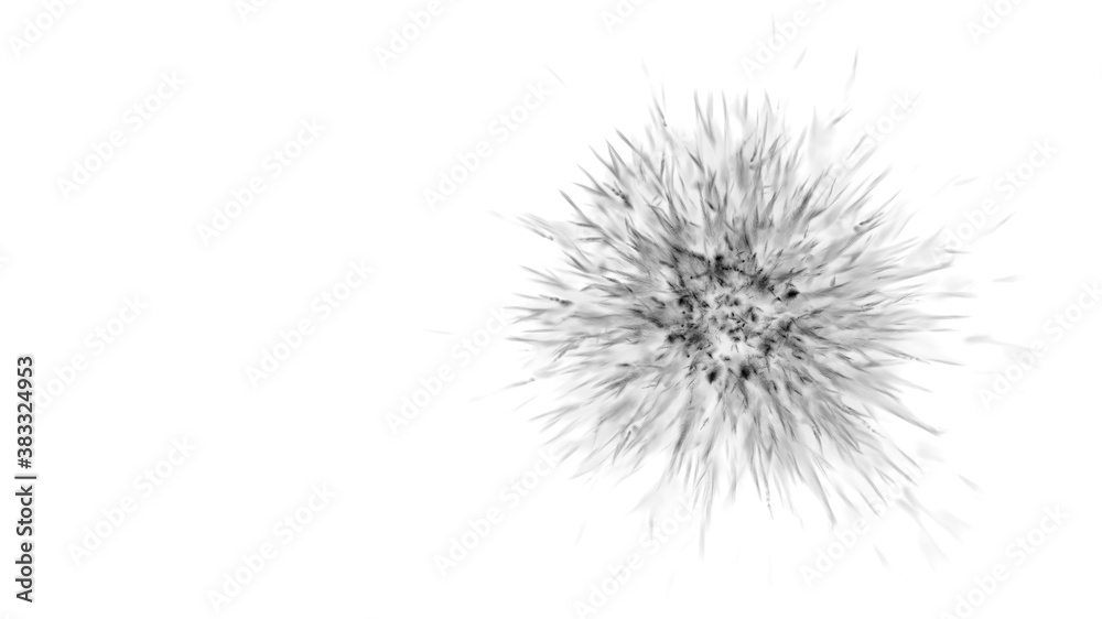 Explosion of colored particles in the corner on white background