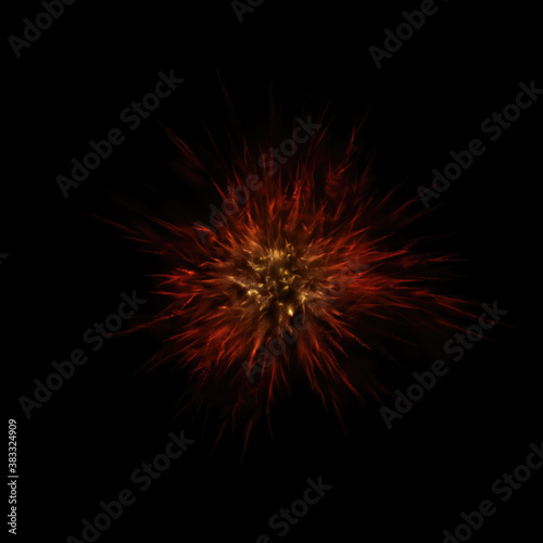 Explosion of colored particles on black background