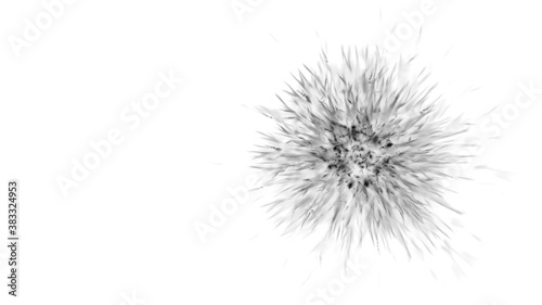 Explosion of colored particles in the corner on white background