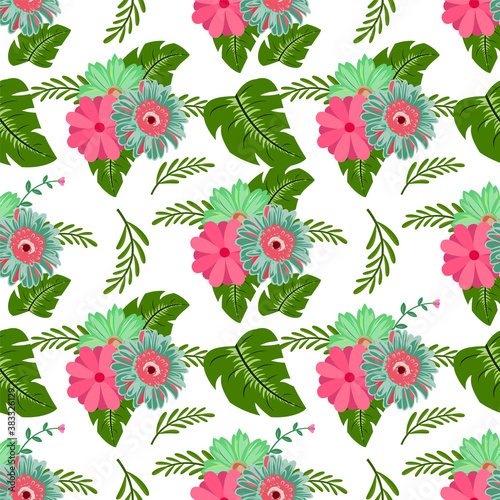 Seamless Pattern Background in Floral Tropical Flower Flat Style Vector Design