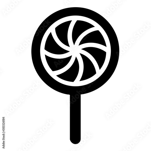 
A lollipop, sugar hard candy mounted on a stick 
