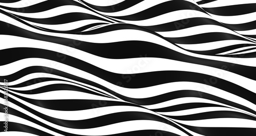 3d illustration Seamless ripple pattern Repetition of black and white flooring Simple wave pattern wavy graphic background Moving like a river
