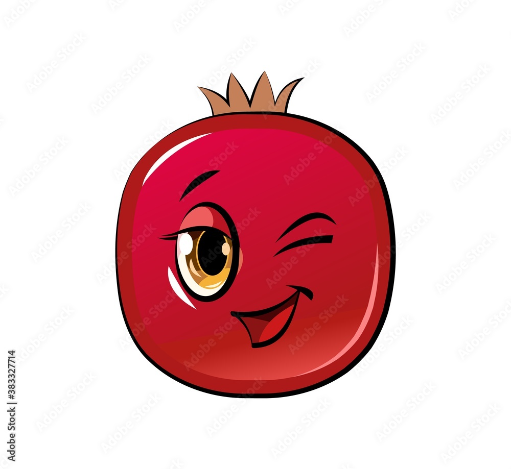 Fototapeta premium Pomegranate cartoon. Comical face. Vector illustration. Fruit with eyes.