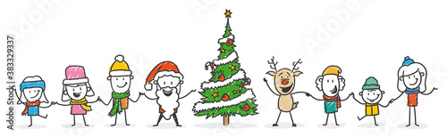 Strichfiguren / Strichmännchen: Lustig, Weihnachten, Weihnachtsmann, Kinder, Rentier. (Nr. 559)	