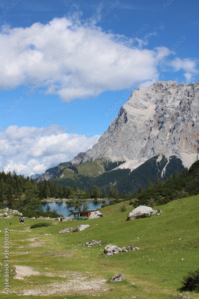 Hiking tour to Seebensee in the Austrian Alps between to Ehrwalder Alm ...